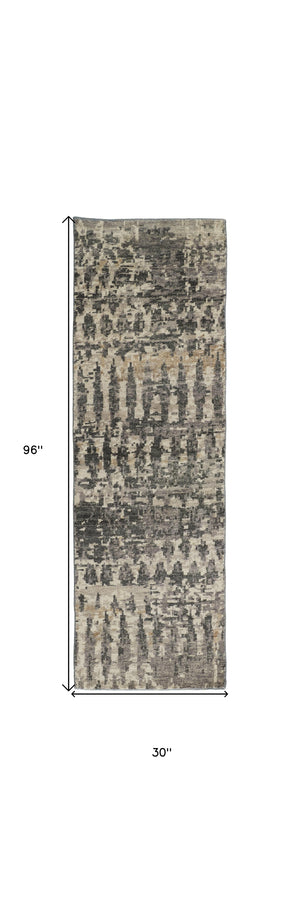 Homeroots 8' Gray Taupe And Ivory Wool Abstract Hand Knotted Runner Rug Gray Wool 567554