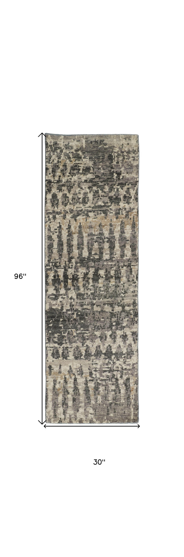 Homeroots 8' Gray Taupe And Ivory Wool Abstract Hand Knotted Runner Rug Gray Wool 567554