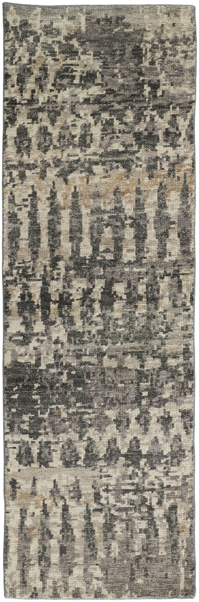 HomeRoots 4' Hand-Knotted Wool Area Rug in Blue Gray & Tan – Stylish Abstract Design for Any Room Decor 8' Runner 567554
