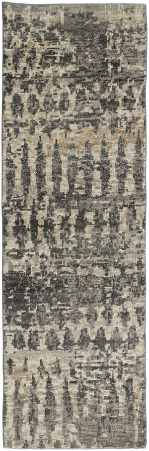 Homeroots 8' Gray Taupe And Ivory Wool Abstract Hand Knotted Runner Rug Gray Wool 567554