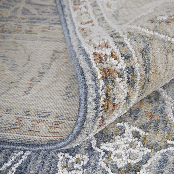 HomeRoots 5' Blue Taupe and Ivory Ikat Distressed Area Rug with Fringed Tassels for Chic Home Decor Style 5' X 8' 567556