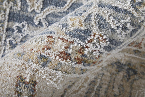 HomeRoots 5' Blue Taupe and Ivory Ikat Distressed Area Rug with Fringed Tassels for Chic Home Decor Style 7' X 10' 567557