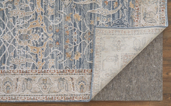 HomeRoots 5' Blue Taupe and Ivory Ikat Distressed Area Rug with Fringed Tassels for Chic Home Decor Style 7' X 10' 567557