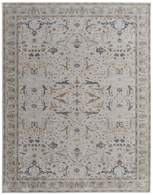 HomeRoots 5' Blue Taupe and Ivory Ikat Distressed Area Rug with Fringed Tassels for Chic Home Decor Style 5' X 8' 567561