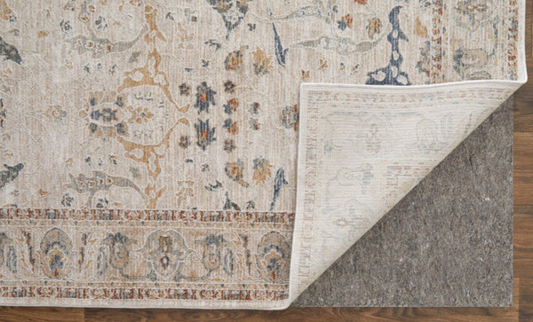 HomeRoots 5' Blue Taupe and Ivory Ikat Distressed Area Rug with Fringed Tassels for Chic Home Decor Style 5' X 8' 567561