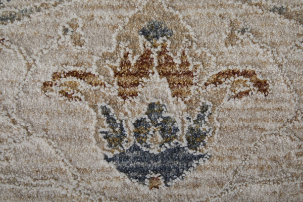 HomeRoots 5' Blue Taupe and Ivory Ikat Distressed Area Rug with Fringed Tassels for Chic Home Decor Style 7' X 10' 567562