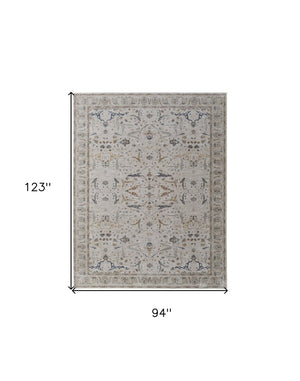 HomeRoots 5' Blue Taupe and Ivory Ikat Distressed Area Rug with Fringed Tassels for Chic Home Decor Style 8' X 10' 567563