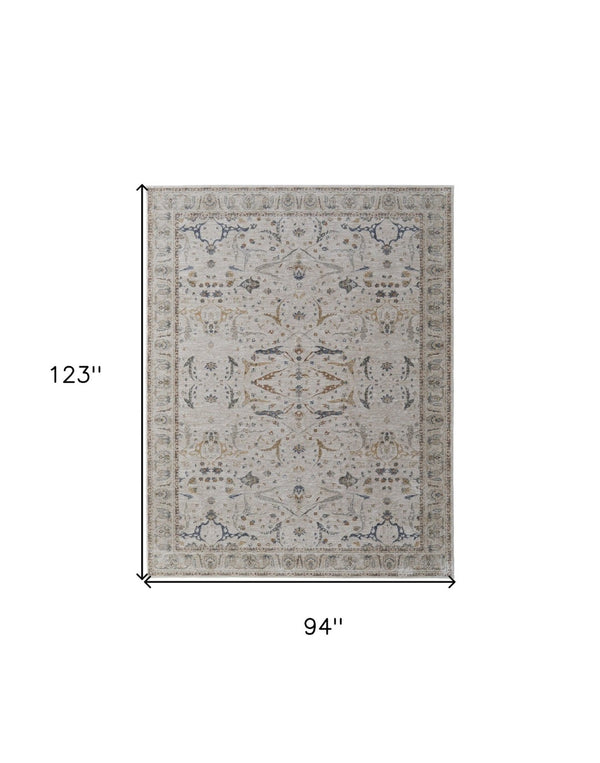 HomeRoots 5' Blue Taupe and Ivory Ikat Distressed Area Rug with Fringed Tassels for Chic Home Decor Style 8' X 10' 567563