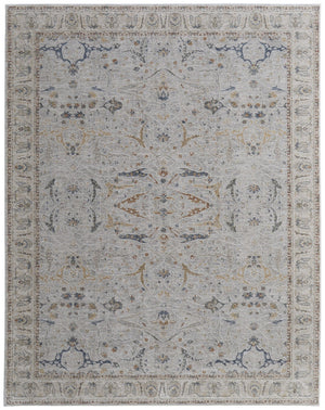 HomeRoots 5' Blue Taupe and Ivory Ikat Distressed Area Rug with Fringed Tassels for Chic Home Decor Style 5' X 8' 567566
