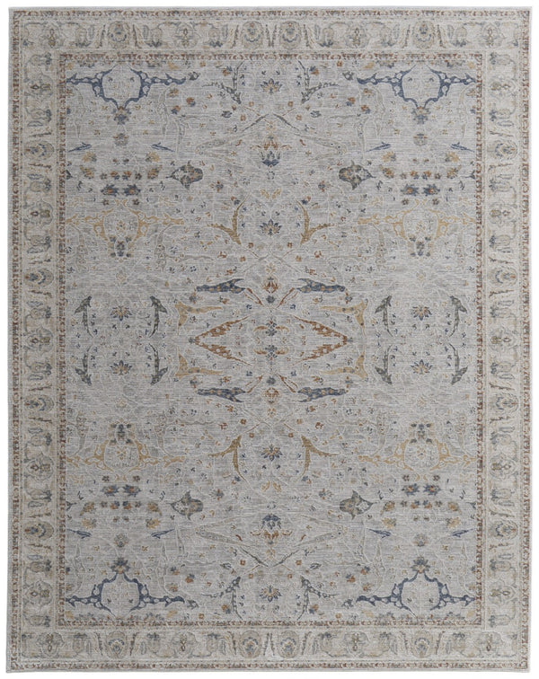HomeRoots 5' Blue Taupe and Ivory Ikat Distressed Area Rug with Fringed Tassels for Chic Home Decor Style 7' X 10' 567567