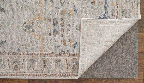 HomeRoots 5' Blue Taupe and Ivory Ikat Distressed Area Rug with Fringed Tassels for Chic Home Decor Style 7' X 10' 567567