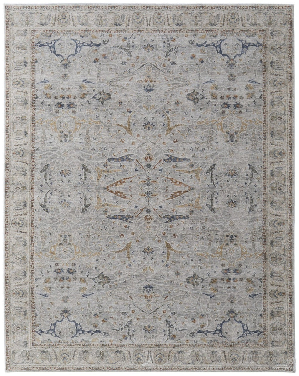 HomeRoots 5' Blue Taupe and Ivory Ikat Distressed Area Rug with Fringed Tassels for Chic Home Decor Style 7' X 10' 567567