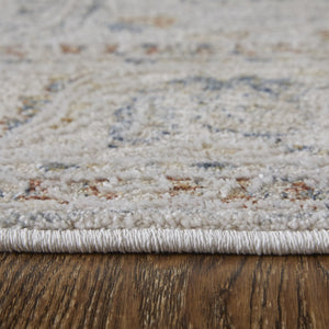 HomeRoots 5' Blue Taupe and Ivory Ikat Distressed Area Rug with Fringed Tassels for Chic Home Decor Style 8' X 10' 567568