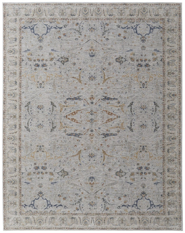 HomeRoots 5' Blue Taupe and Ivory Ikat Distressed Area Rug with Fringed Tassels for Chic Home Decor Style 8' X 10' 567568