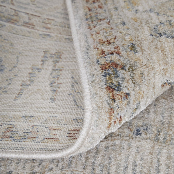 HomeRoots 5' Blue Taupe and Ivory Ikat Distressed Area Rug with Fringed Tassels for Chic Home Decor Style 9' X 13' 567569