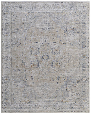 Homeroots 5' X 8' Ivory Taupe And Blue Oriental Power Loom Worn Faded Area Rug With Fringe Ivory Polyester 567571