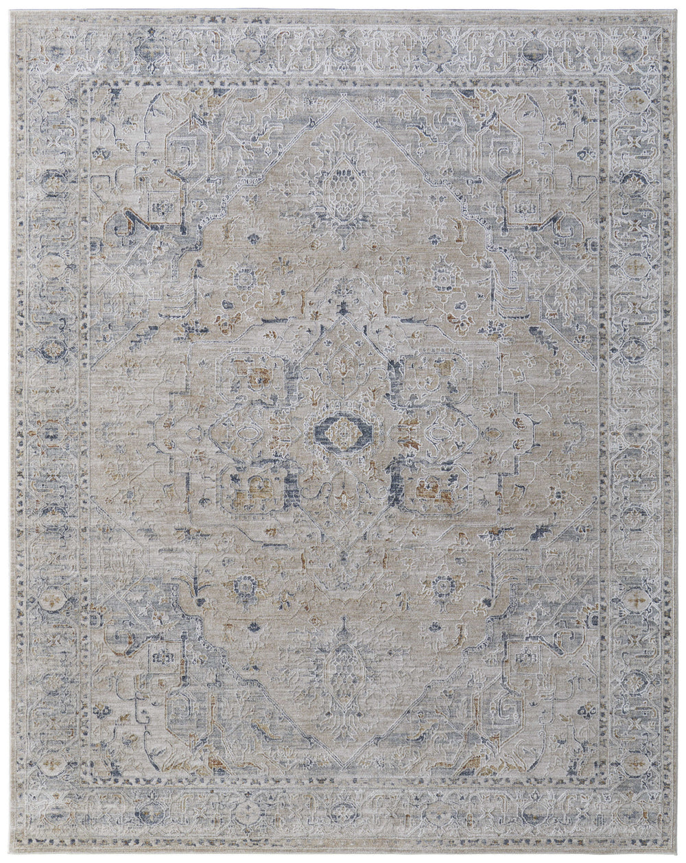 Homeroots 5' X 8' Ivory Taupe And Blue Oriental Power Loom Worn Faded Area Rug With Fringe Ivory Polyester 567571
