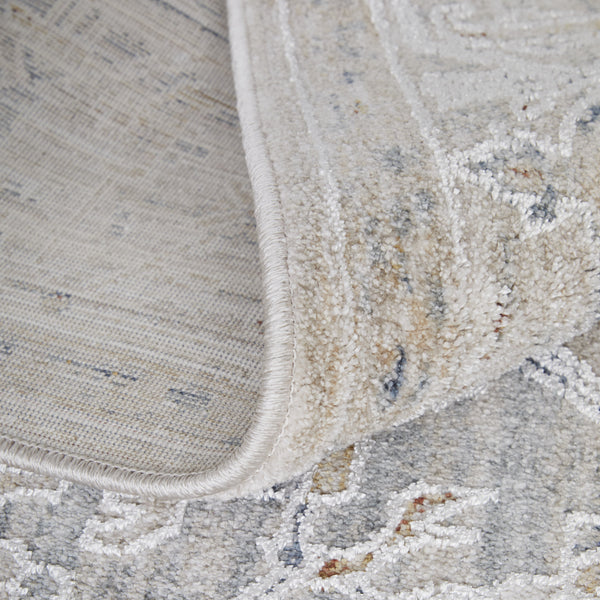 Homeroots 7' X 10' Ivory Taupe And Blue Oriental Power Loom Worn Faded Area Rug With Fringe Ivory Polyester 567572