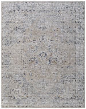 Homeroots 7' X 10' Ivory Taupe And Blue Oriental Power Loom Worn Faded Area Rug With Fringe Ivory Polyester 567572