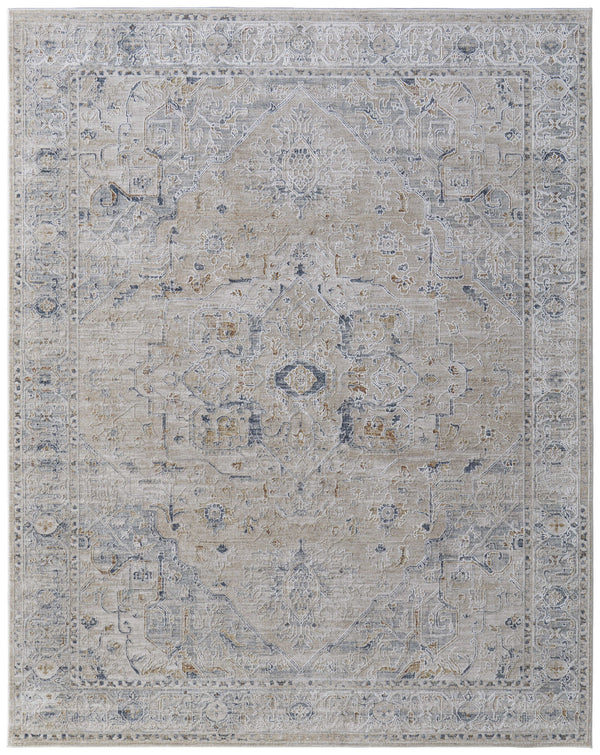 Homeroots 7' X 10' Ivory Taupe And Blue Oriental Power Loom Worn Faded Area Rug With Fringe Ivory Polyester 567572