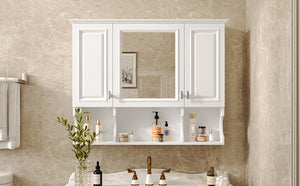 English Elm 35'' Modern Wall-Mounted Medicine Cabinet with Mirror, Hidden Storage and Open Shelves for Bath White N710P209443K
