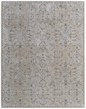 HomeRoots 5' Ivory Taupe and Blue Abstract Area Rug - Power Loomed with Fringed Tassels for Modern Style 7' X 10' 567577