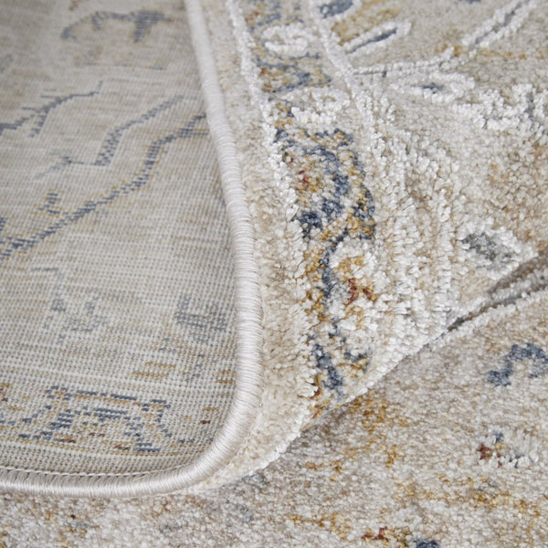HomeRoots 5' Ivory Taupe and Blue Abstract Area Rug - Power Loomed with Fringed Tassels for Modern Style 7' X 10' 567577