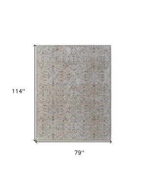 HomeRoots 5' Ivory Taupe and Blue Abstract Area Rug - Power Loomed with Fringed Tassels for Modern Style 7' X 10' 567577