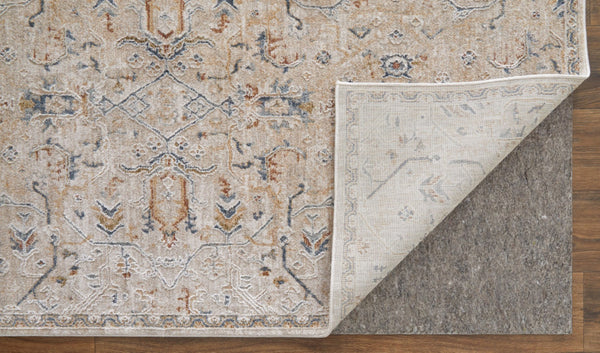 HomeRoots 5' Ivory Taupe and Blue Abstract Area Rug - Power Loomed with Fringed Tassels for Modern Style 8' X 10' 567578