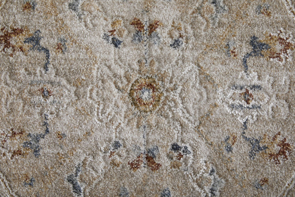 HomeRoots 5' Ivory Taupe and Blue Abstract Area Rug - Power Loomed with Fringed Tassels for Modern Style 8' X 10' 567578