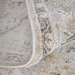 HomeRoots 5' Ivory Taupe and Blue Abstract Area Rug - Power Loomed with Fringed Tassels for Modern Style 8' X 10' 567578
