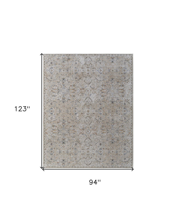 HomeRoots 5' Ivory Taupe and Blue Abstract Area Rug - Power Loomed with Fringed Tassels for Modern Style 8' X 10' 567578