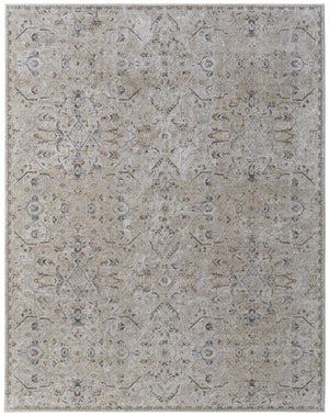 HomeRoots 5' Ivory Taupe and Blue Abstract Area Rug - Power Loomed with Fringed Tassels for Modern Style 8' X 10' 567578