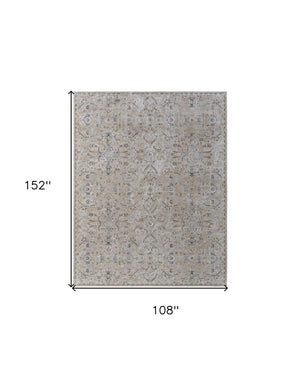 HomeRoots 5' Ivory Taupe and Blue Abstract Area Rug - Power Loomed with Fringed Tassels for Modern Style 9' X 13' 567579