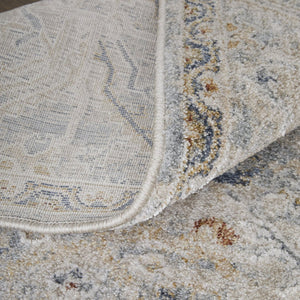 HomeRoots 5' Modern Abstract Ivory Tan and Blue Area Rug with Fringe – Durable, Stylish, and Easy Care 7' X 10' 567582