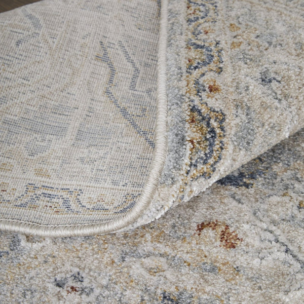HomeRoots 5' Modern Abstract Ivory Tan and Blue Area Rug with Fringe – Durable, Stylish, and Easy Care 7' X 10' 567582