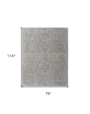 HomeRoots 5' Modern Abstract Ivory Tan and Blue Area Rug with Fringe – Durable, Stylish, and Easy Care 7' X 10' 567582