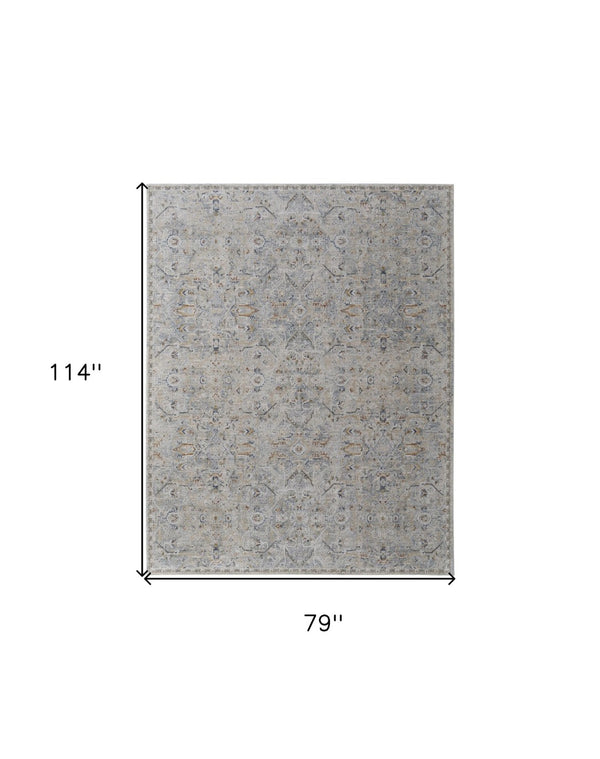 HomeRoots 5' Modern Abstract Ivory Tan and Blue Area Rug with Fringe – Durable, Stylish, and Easy Care 7' X 10' 567582