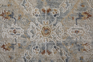HomeRoots 5' Modern Abstract Ivory Tan and Blue Area Rug with Fringe – Durable, Stylish, and Easy Care 8' X 10' 567583
