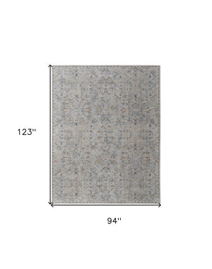 HomeRoots 5' Modern Abstract Ivory Tan and Blue Area Rug with Fringe – Durable, Stylish, and Easy Care 8' X 10' 567583