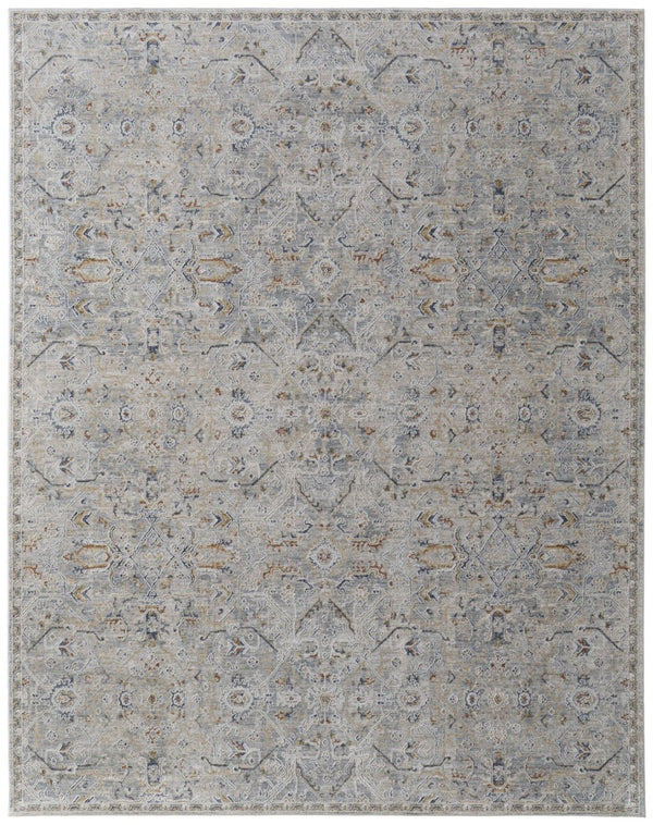 HomeRoots 5' Modern Abstract Ivory Tan and Blue Area Rug with Fringe – Durable, Stylish, and Easy Care 8' X 10' 567583