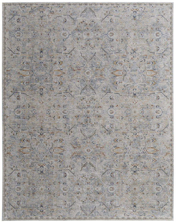 HomeRoots 5' Modern Abstract Ivory Tan and Blue Area Rug with Fringe – Durable, Stylish, and Easy Care 9' X 13' 567584
