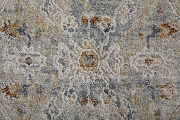 HomeRoots 5' Modern Abstract Ivory Tan and Blue Area Rug with Fringe – Durable, Stylish, and Easy Care 9' X 13' 567584