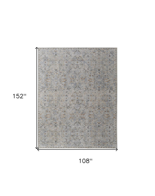 HomeRoots 5' Modern Abstract Ivory Tan and Blue Area Rug with Fringe – Durable, Stylish, and Easy Care 9' X 13' 567584