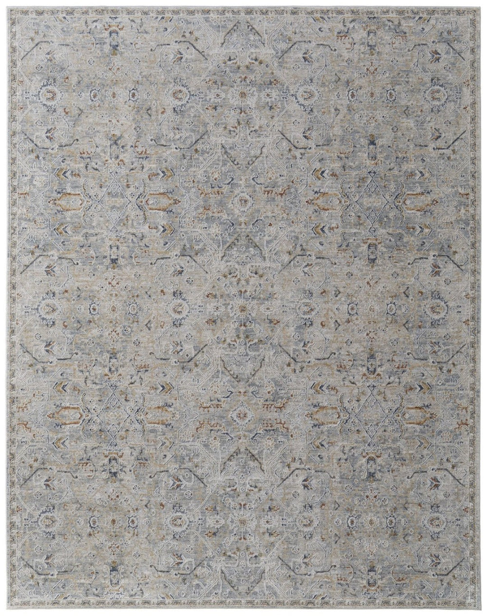 HomeRoots 5' Modern Abstract Ivory Tan and Blue Area Rug with Fringe – Durable, Stylish, and Easy Care 9' X 13' 567584