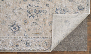 Homeroots 5' X 8' Ivory Taupe And Blue Floral Power Loom Worn Faded Area Rug With Fringe Ivory Polyester 567586