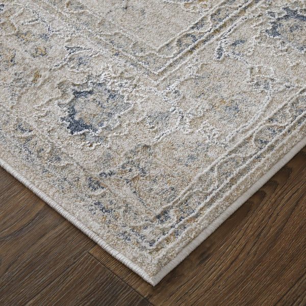 Homeroots 5' X 8' Ivory Taupe And Blue Floral Power Loom Worn Faded Area Rug With Fringe Ivory Polyester 567586