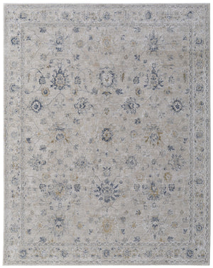 Homeroots 7' X 10' Ivory Taupe And Blue Floral Power Loom Worn Faded Area Rug With Fringe Ivory Polyester 567587