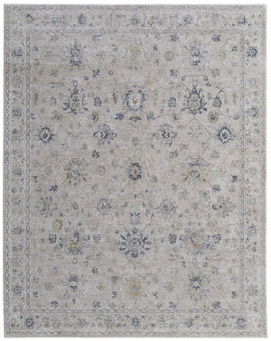 Homeroots 7' X 10' Ivory Taupe And Blue Floral Power Loom Worn Faded Area Rug With Fringe Ivory Polyester 567587