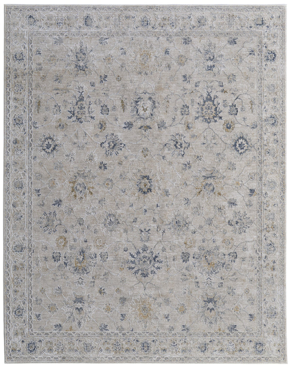 Homeroots 7' X 10' Ivory Taupe And Blue Floral Power Loom Worn Faded Area Rug With Fringe Ivory Polyester 567587